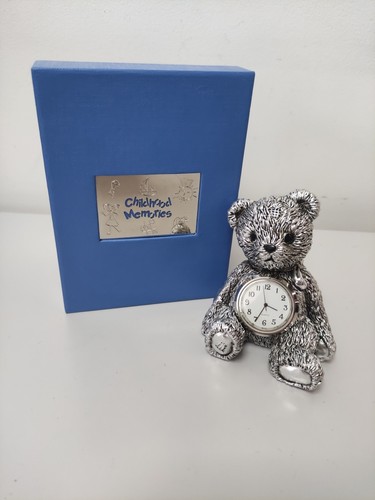Pewter teddy bear clock - pewter,