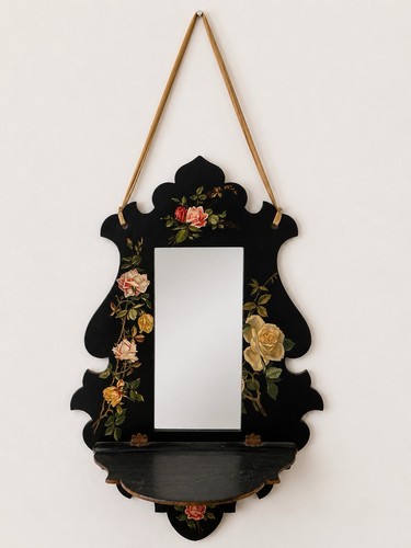 Victorian laquered mirror with - victorian,