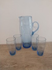  Vintage 1970s Aqua Blue Glass
