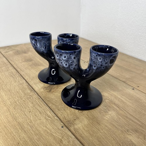 Pair vintage blue lava glaze - pair,