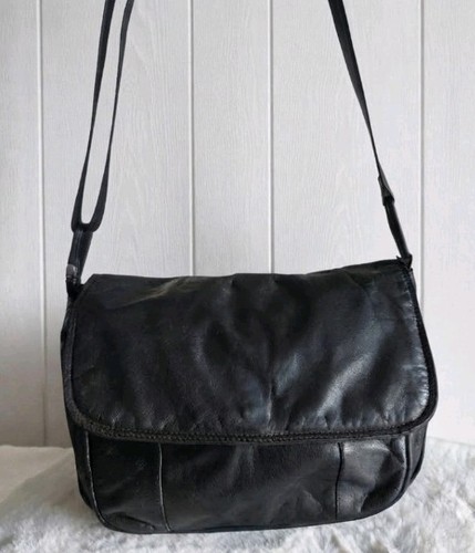 Vintage black genuine - genuine, leather