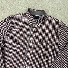 Fred Perry Gingham Check Shirt Mens Medium Red Black White Long Sleeve Mod 60s