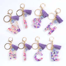 Womens Alphabet Keyring Purple Letter A-Z Key Chian Tassel Charm Handbag Pendant