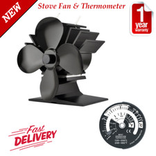 Small 4 Blade Stove Top Fan & Thermometer For Wood Burners, Multi Fuel Gas Stove