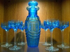 Antique 1930s Art Deco Glass Cocktail Shaker Set John Walsh Walsh Electric Blue 