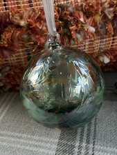 Sienna Glass, Hanging Friendship Ball/Ornament, turquoise leaf design, handmade