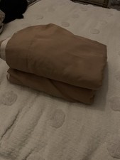 Pair Of Large Beige Lined Curtains 1m gathered width each curtain. 170cm long