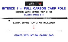 NEW DAM INTENZE 11m FULL CARBON CARP POLE+SPARE TOP 2 KIT ELASTIC RATING 6-18