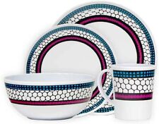 Camping Caravan Picnic Fishing Travel Melamine 16pc Dining Dinner Set Honeycomb