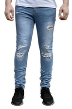 Mens Skinny Ripped Jeans Super Stretch Denim Distressed Blue Black Slim Fit Sale