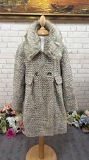 Girls classic double breasted coat Tweed Furry Collar wool 7 yo John Lewis brown