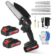 4/6'' 2 Battery 21V Electric Cordless Chainsaw Handheld One-Hand Mini Saw Wood
