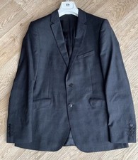 Suit John Lewis Kin slim fit dark grey faint check Jacket 40R Trews 34R 31L  VGC