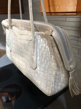 Escado designer Handbag,Beige, Full Leather,Crocodile Finish,Double Tassel Ends