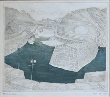 Original Signed Framed Limited Edition Coloured Etching Mullion Cove Cornwall
