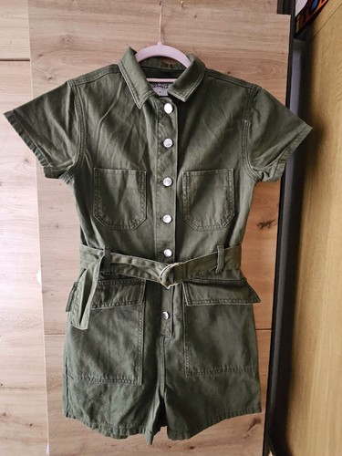 Denim khaki utility romper - denim,