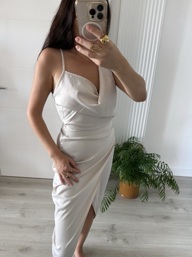 Missguided cream satin - , midi