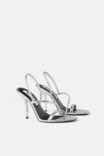 Zara metalic silver print sandals heels shoes