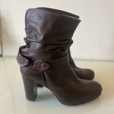  Next Leather Brown Ankle Boots – Size 4 – Block Heel Slouch Style 