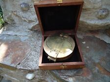 Large Brass Compass Maritime Military Stanley Style Hard Wood Box Brass Anchor