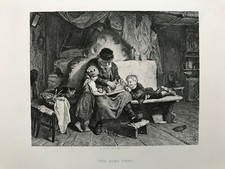 1879 Antique Print: The Bird Trap after Konrad Grob