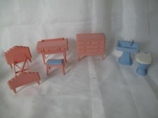 Vintage Dolls House Furniture  1950s 1960s Plastic Bedroom Suite Sink & Toilet