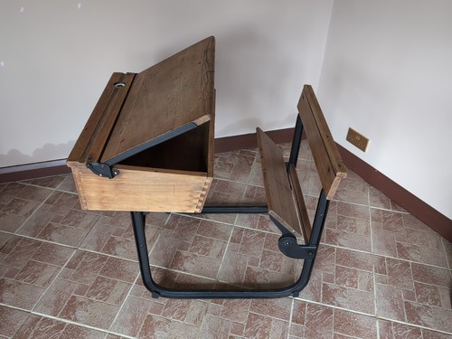 Vintage wooden school desk - wooden,