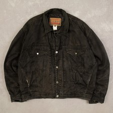 Diesel Vintage 90s Leather Collar Trucker Jacket 2XL Men's Washed Black 