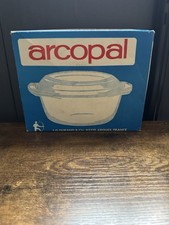 Arcopal France White Milk Glass “Poppy” Casserole Dish with Lid Vintage 1 Litre