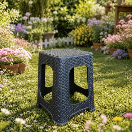 Plastic rattan stool large - rattan,