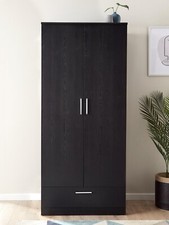 Panama 2 Door 1 Drawer Wardrobe Black Modern Bedroom FREE DELIVERY