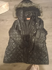 Next Black Shiny Coat Size 18 good condition fur trim hood