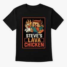 Minecraft Steve Lava Chicken Pixel Game Fire Art Kids Unisex T-Shirt