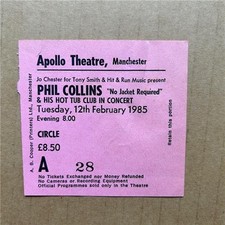PHIL COLLINS MANCHESTER APPOLO TICKET FEBRUARY 12th 1985 - no jacket required to