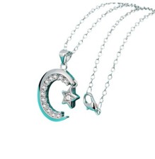 925 silver women's pendant  necklace moon crescent and star shape 50cm xmas gift