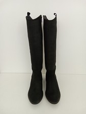 DUO Women's Knee High Boots Black Nubuck Rydal Low Block Heel Zip Fasten New F1
