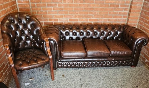 Brown leather chesterfield - brown,