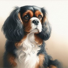 KING CHARLES CAVALIER Watercolour ART PRINT DOG GIFT Christmas Birthday Present