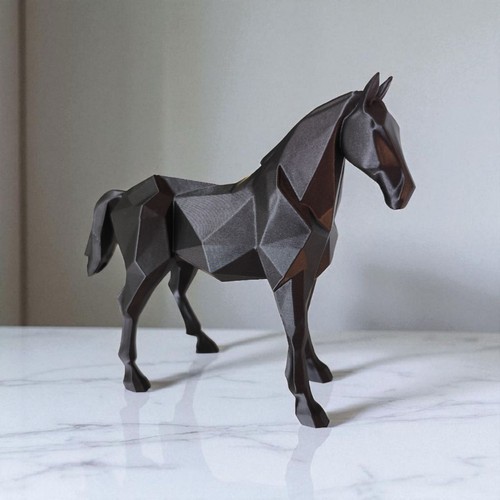 Low poly stallion horse - poly, statue
