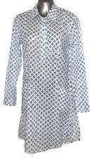 Roberta Roller Rabbit Women's Mouffa Shirt Dress S Blue White Print Long Sleeve