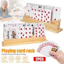 2Pcs Wooden Playing Card Holders for Kids Seniors Family Card Games Poker Party