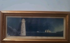 Martin Wiscombe Lighthouse Print Wall Art Wood Frame Distressed 8 x22.5 cm