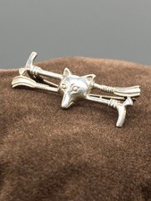 Vintage Fox Head & Riding Crop Whip Horse Hunting Brooch Tie Pin 925 Silver