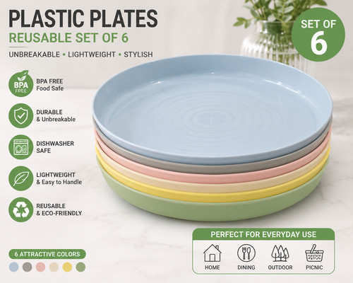 Plastic plates reusable set - plastic,