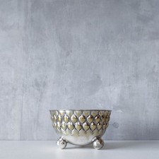 Vintage 1930s Art Deco style silver plate alloy metal embossed  ball footed bowl