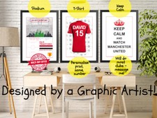 FOOTBALL CLUB  WALL PRINT - SET of 3 - A4 Personalised ART FC POSTER NO FRAME