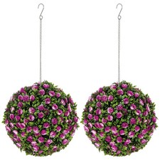 HOMCOM Set of 2 Artificial Plant Topiary Rose Balls, Faux Plants, Purple