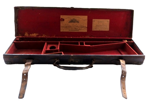 Brass mounted leather gun case - brass,