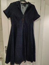 Collectif Caterina Swing Doll Denim Blue Size 20 Stretch Shirt 50s Vintage