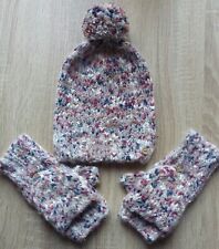 Fat Face Grey And Multi Coloured Knitted Bobble Hat One Size BN Matching Gloves 